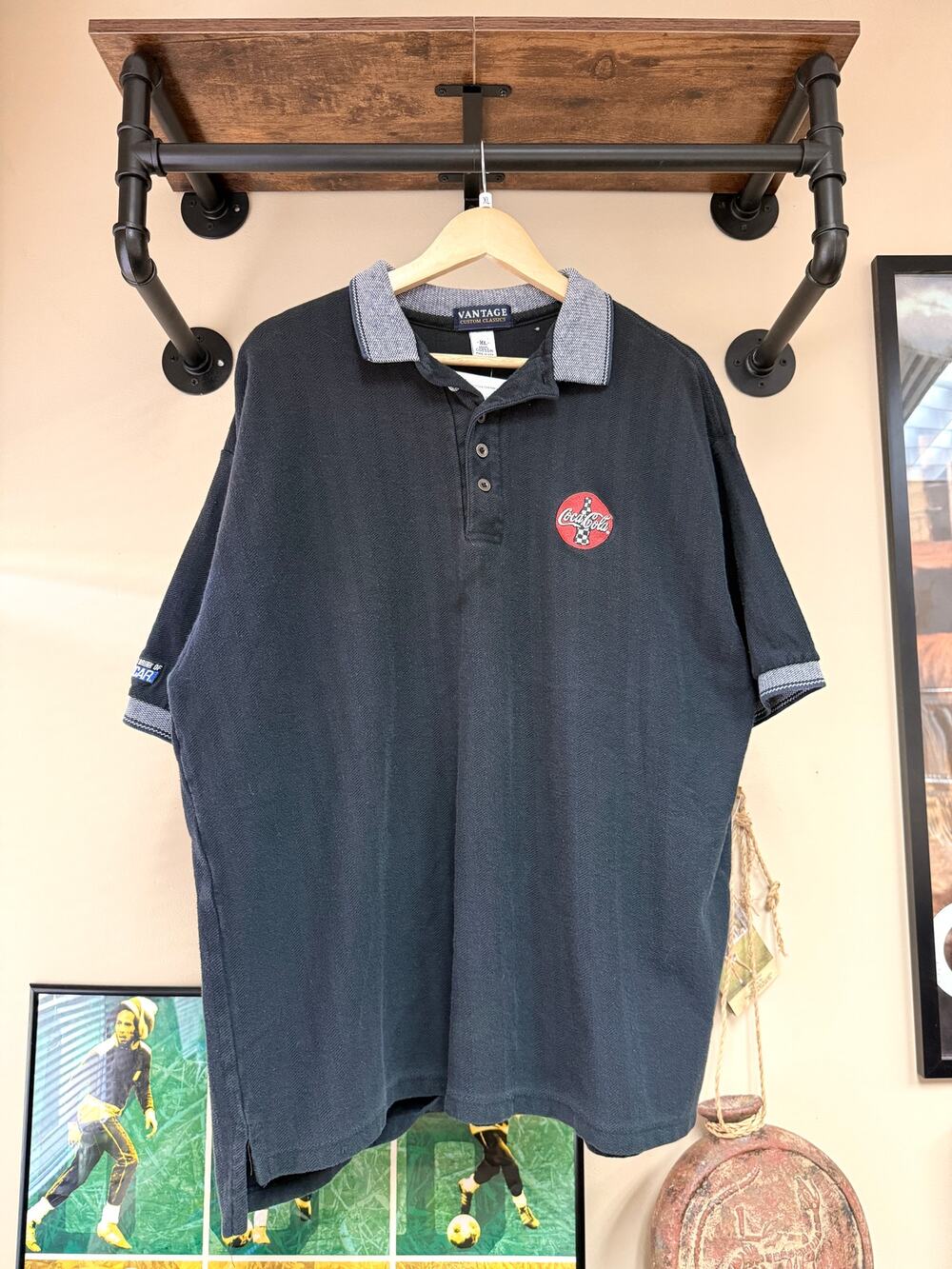 90s Coca Cola Soda Vintage Nascar Vantage Black Polo Shirt Chase Winston Sprint